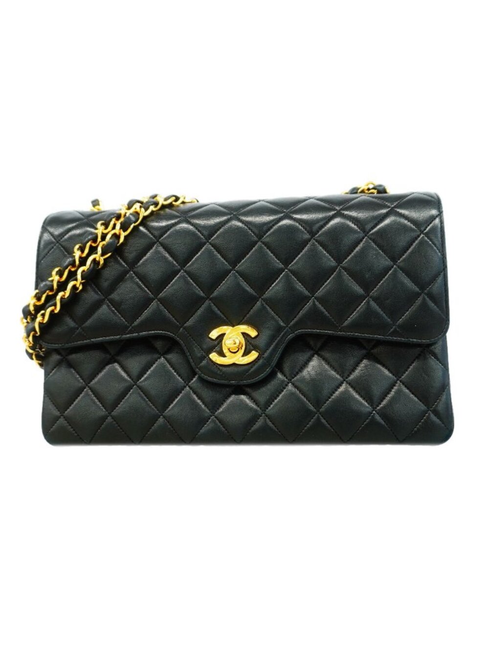 Chanel Shoulder Bag Quilted Lambskin Black Gold